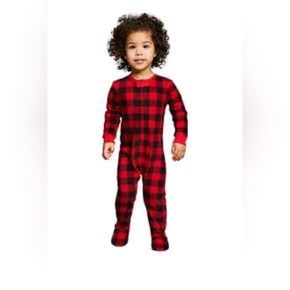 Eddie Bauer Red Black Plaid Buffalo Check Fleece Footed Blanket Sleeper 18 month - Picture 1 of 12